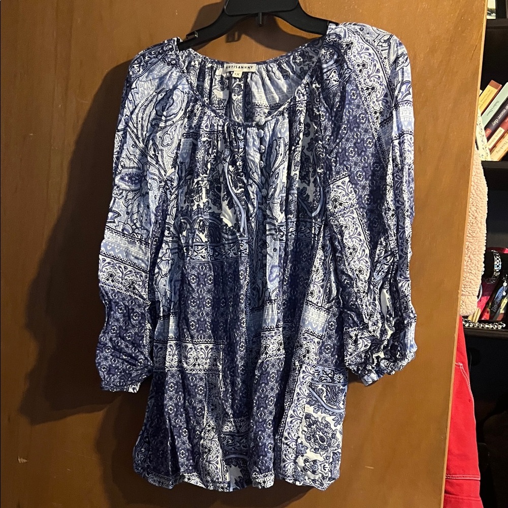 Artisan Ny Navy and White Floral Blouse